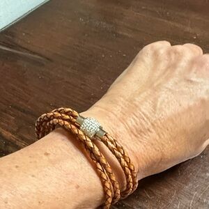 Braided Leather Bracelet with Silver Clasp